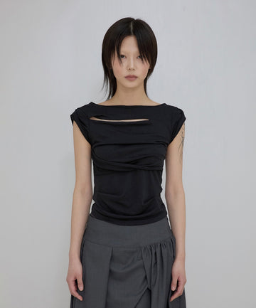 Asymmetrical Draped Roll-Up T-Shirt